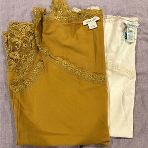 Sundance Lace-Trim Camisole Pair in Ochre and White, Sz L